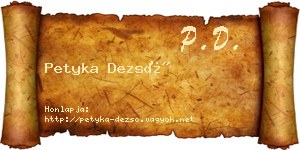 Petyka Dezső névjegykártya
